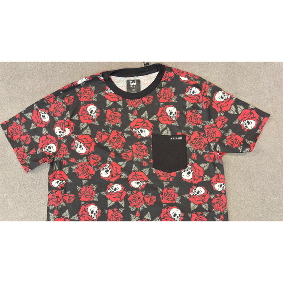 WXYZ MFG. CO Black Graphic Red Rose Skull Pocket T-Shirt Men's Medium WKS02C123 - Picture 3 of 9
